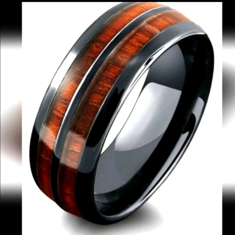 NEW Mens KOA Hawaiian Wood Grain Tungsten Band Ring Anniversary Wedding Popular